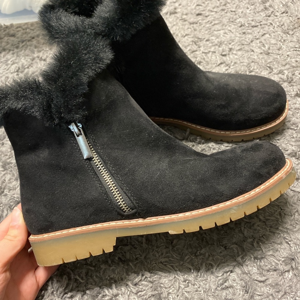 Black furry booties
